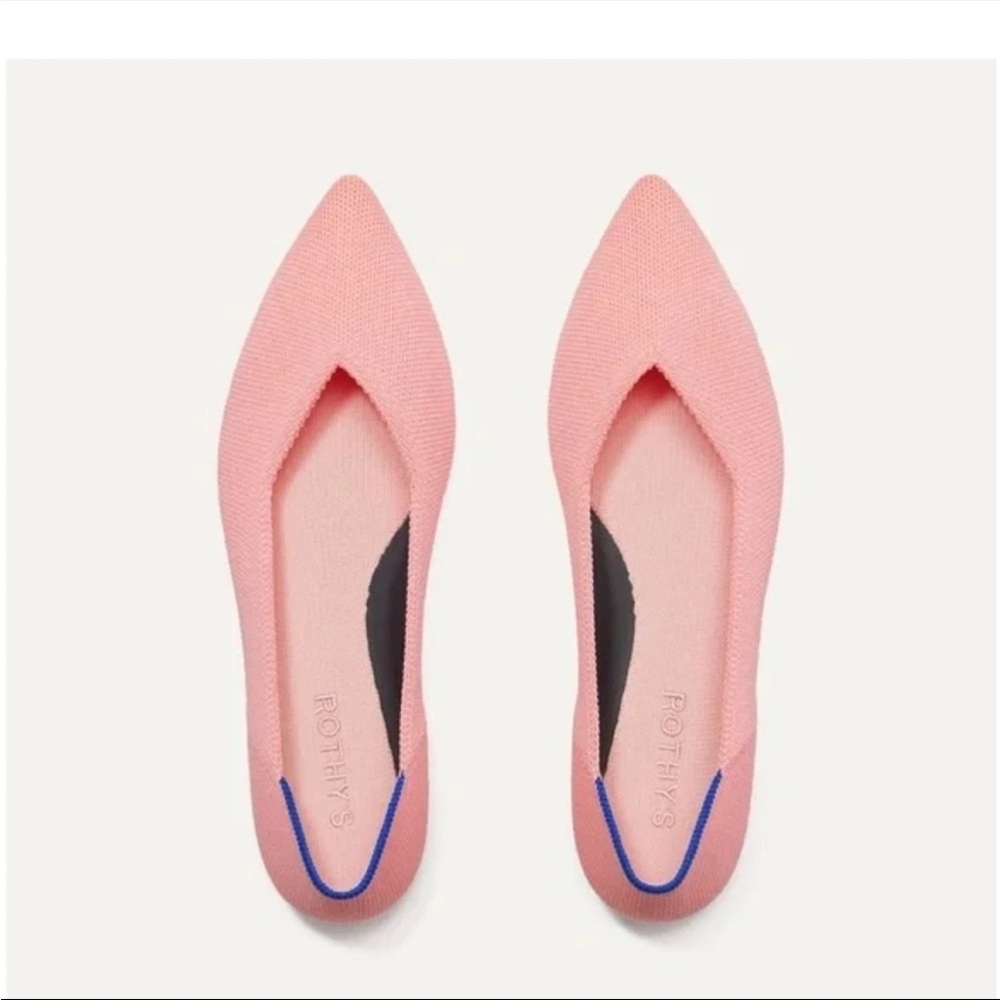 Rothy's Pink Pointed Toe Flats with Blue Heel Trim